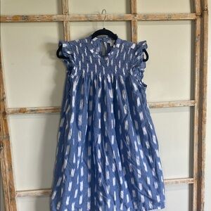 Crown & Ivy Blue White Smocked Ruffled Casual Dress